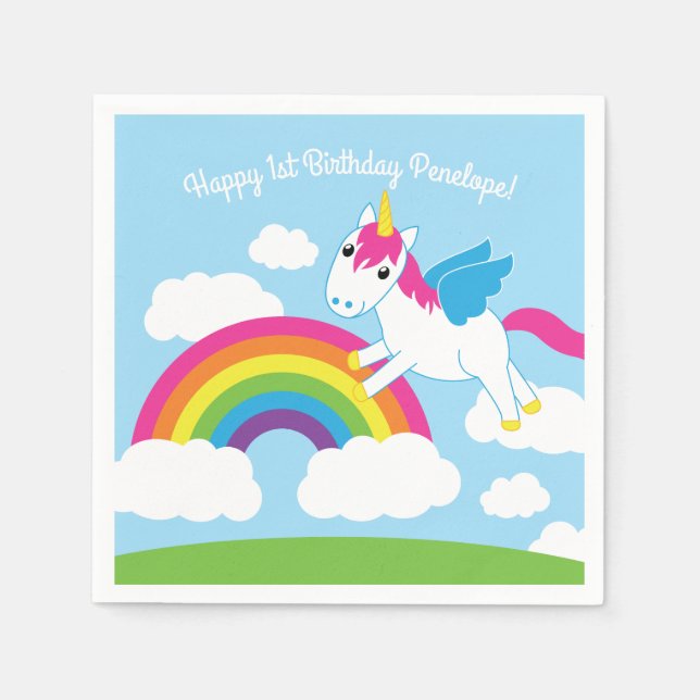 Serviette En Papier Unicorne fête d'anniversaire (Devant)