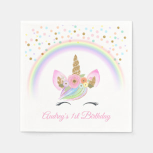 Serviette En Papier Unicorne Florale personnalisée Rainbow 1er anniver