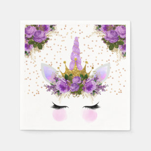 Serviette En Papier Unicorne florale violette Princesse
