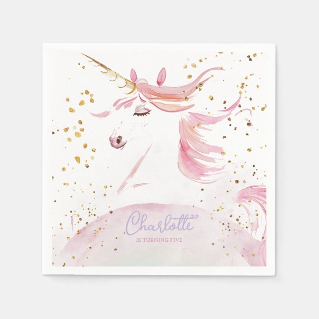 Serviette En Papier Unicorne moderne et Rainbow Pastel Anniversaire (Devant)