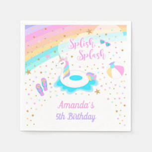 Serviette En Papier Unicorne Pool Party Papier Napkin rose et or
