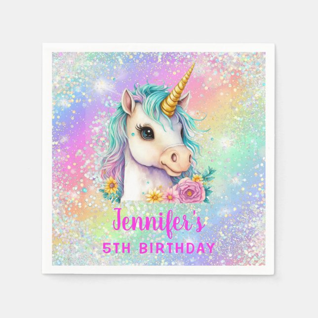 Serviette En Papier Unicorne Rainbow Sparkle Anniversaire papier (Devant)