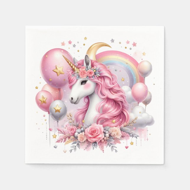 Serviette En Papier Unicorne rose (Devant)