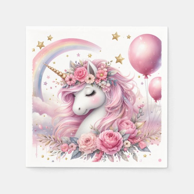 Serviette En Papier Unicorne rose (Devant)
