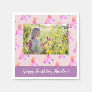 Serviette En Papier Unicorne rose mignonne fille photo fête d'annivers
