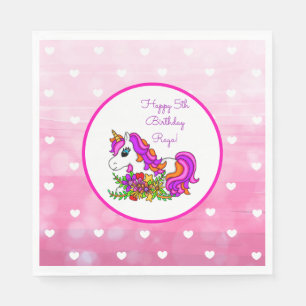 Serviette En Papier Unicorne violette personnalisée Joyeux anniversair
