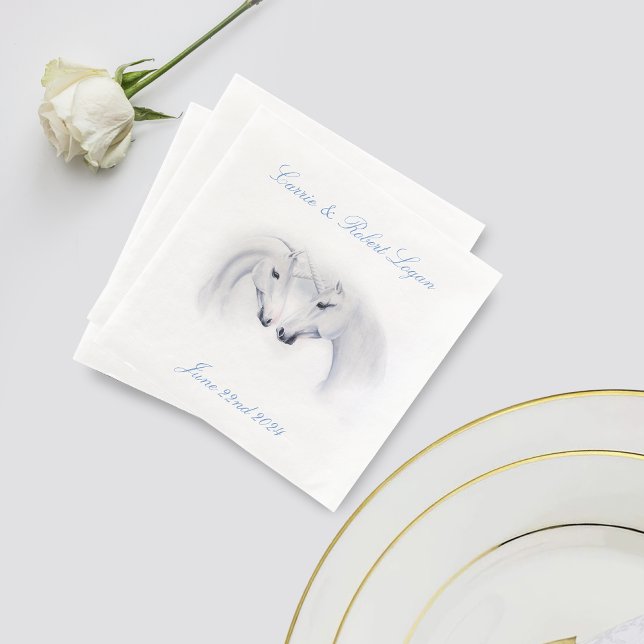 Serviette En Papier Unicornes blanches Aimer Couple (Créateur téléchargé)