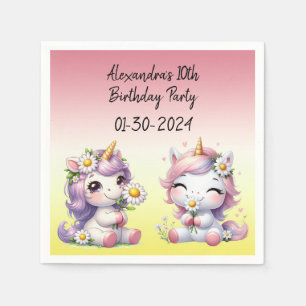 Serviette En Papier Unicornes et marguerites, fête d'anniversaire pour
