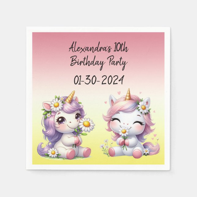 Serviette En Papier Unicornes et marguerites, fête d'anniversaire pour (Devant)