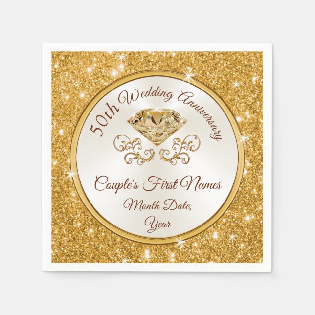 Serviette En Papier Unique 50e Anniversaire Napkins Beverage, Déjeuner (Devant)