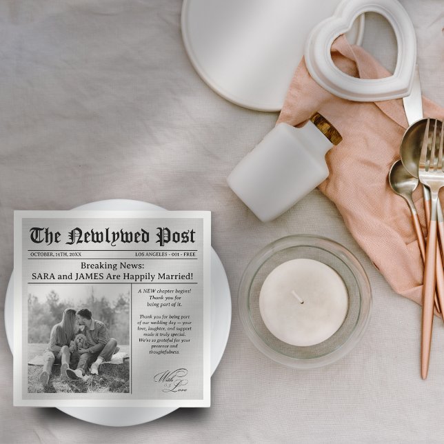 Serviette En Papier Unique Newspaper Fun Facts Photo Mariage Napkins (Créateur téléchargé)