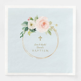 Serviette En Papier Unique Rose Blush Floral Gold Cross Boy Baptism
