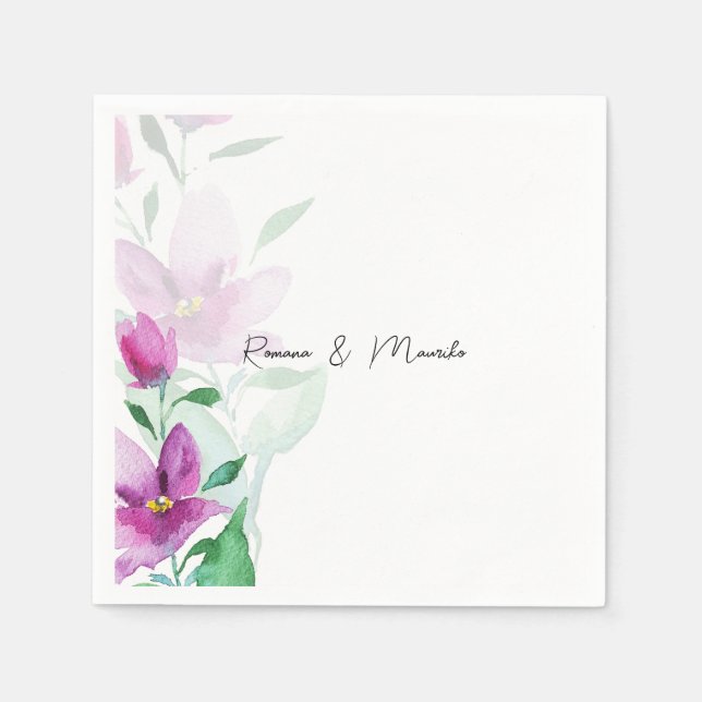 Serviette En Papier Uniquité Des Fleurs D'Aquarelle Violet (Devant)