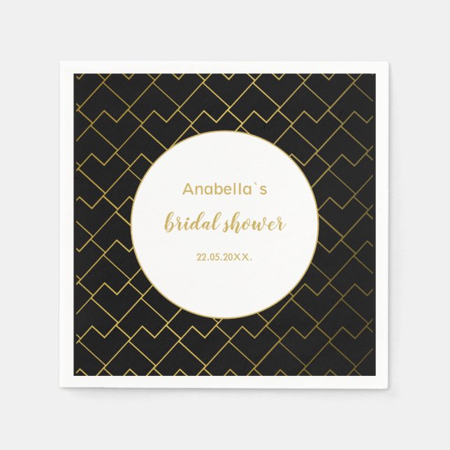 Serviette En Papier Urbain Chic Géométrique Motif noir doré (Devant)