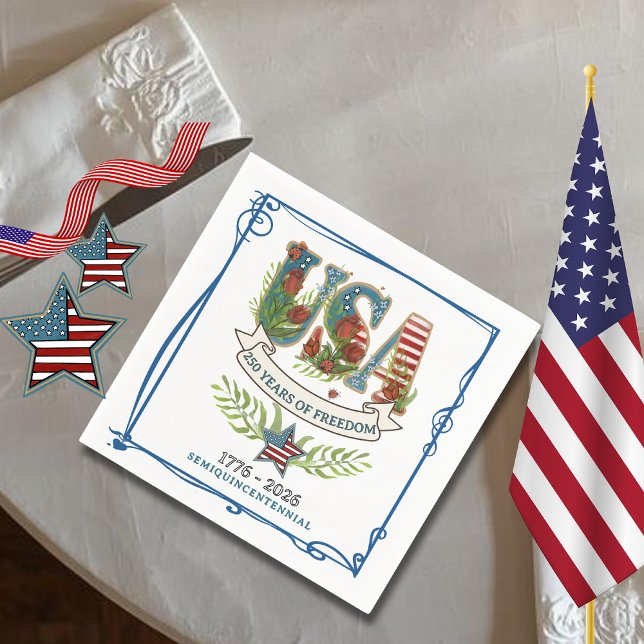 Serviette En Papier US 250 Years of Freedom Watercolor 4th July  (US 250 Years of Freedom Watercolor 4th July Napkins)