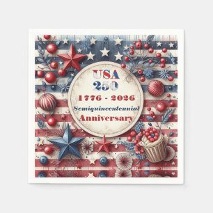 Serviette En Papier USA 250 Anniversaire Semiquincentennial Star Strip