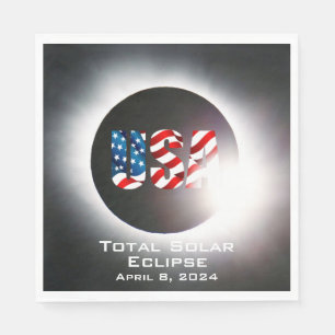 Serviette En Papier USA FLAG Total éclipse solaire 8 avril 2024