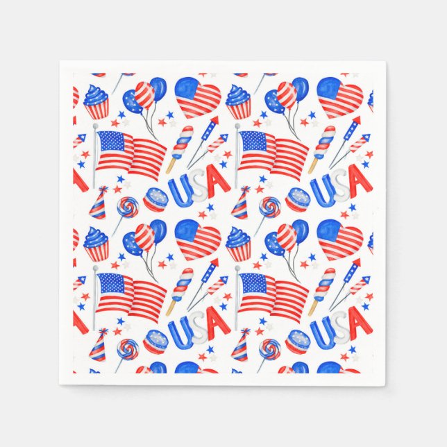 Serviette En Papier USA Patriotique Drapeau Papier Napkin (Devant)