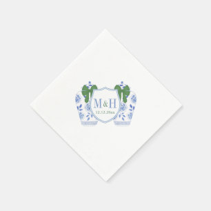 Serviette En Papier Vacances Bleues Vertes Monogramme Crest Mariage