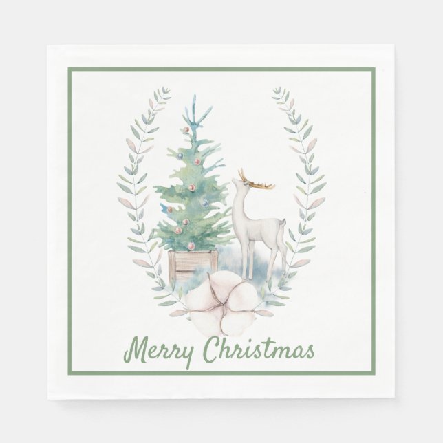 Serviette En Papier Vacances Deer and Christmas Tree (Devant)