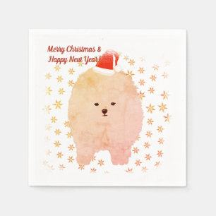 Serviette En Papier Vacances d'hiver Chien Santa, Flocons de neige dor