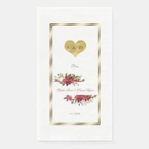 Serviette En Papier Vacances d'hiver Rouge Poinsettia Mariage d'or