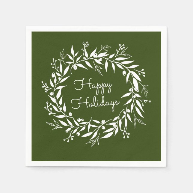 Serviette En Papier Vacances Green Laurel Wreath and Berries (Devant)