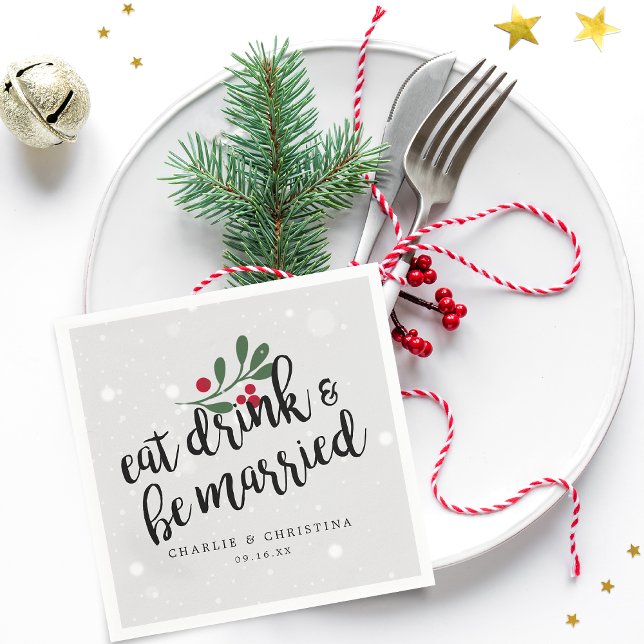 Serviette En Papier Vacances Manger Boire et être marié Berries de Noë (Holiday Eat Drink and Be Married Christmas Berries Napkins)