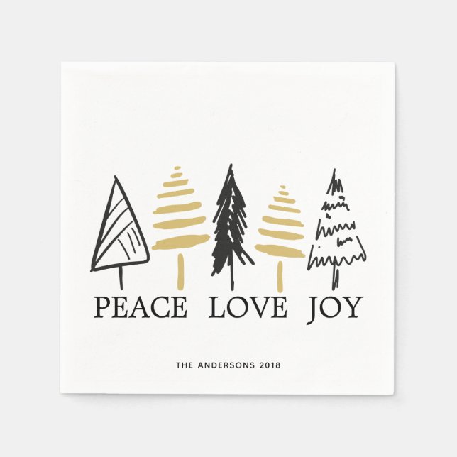 Serviette En Papier Vacances Noir & Or de Noël (Devant)