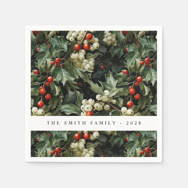 Serviette En Papier Vacances traditionnelles Green Holly (Devant)