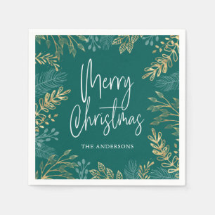 Serviette En Papier Vacances Turquoises de Noël d'or