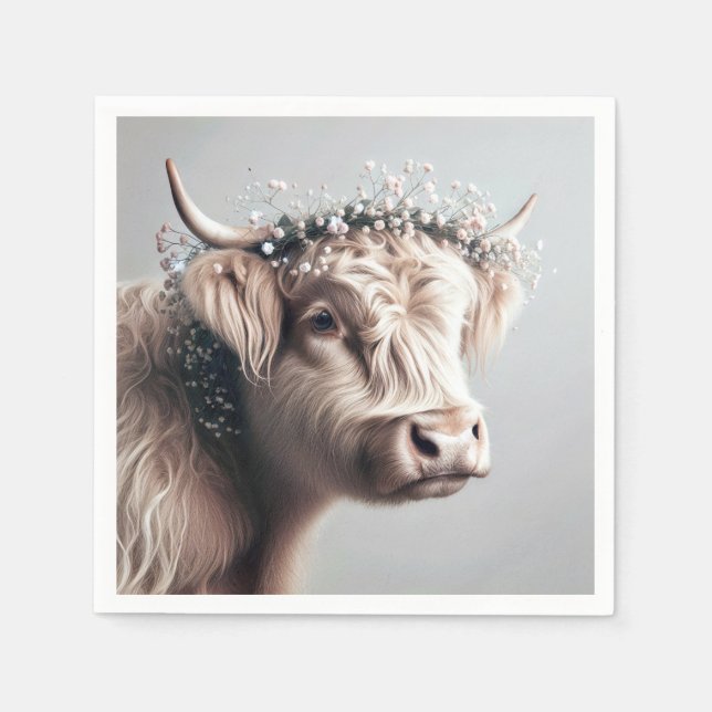 Serviette En Papier Vache Boho Highland avec la couronne du souffle du (Devant)
