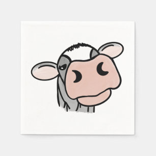 Serviette En Papier vache de dessin animé noir blanc rose baiser gris 