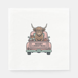 Serviette En Papier Vache des Highlands Camion de Noël Gravure Vintage