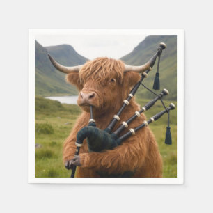 Serviette En Papier Vache des Highlands jouant de la cornemuse
