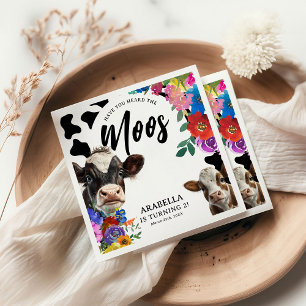 Serviette En Papier Vache florale 'Avez-vous entendu le MOOS' Annivers
