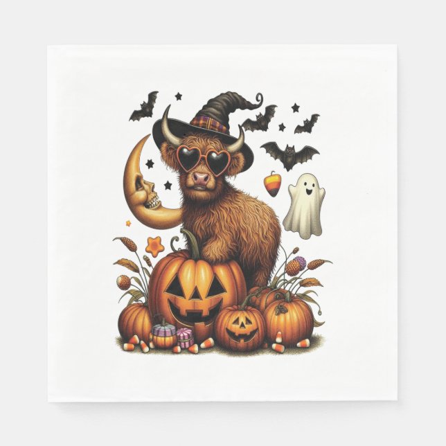 Serviette En Papier Vache Highland à l'Halloween Citrouille (Devant)
