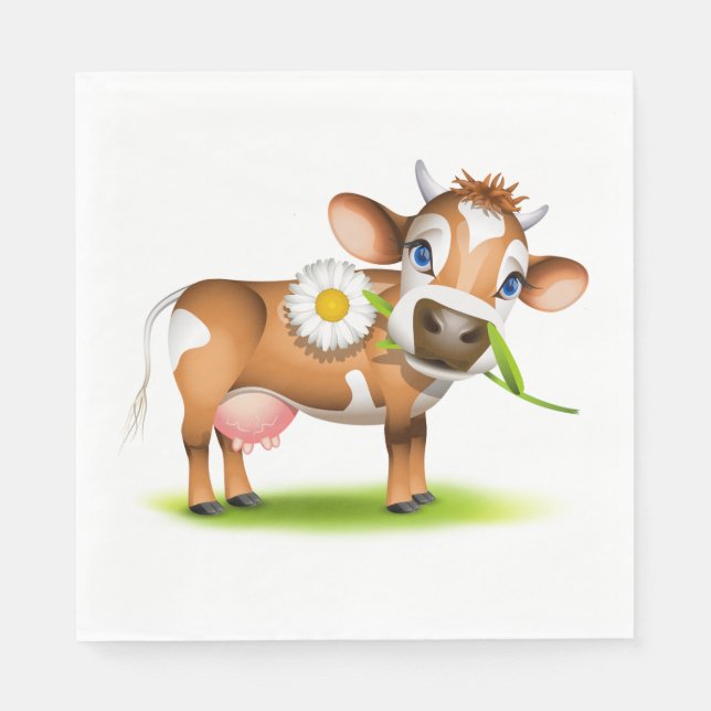 Serviette En Papier Vache laitière au dessin mignonne avec fleur et he (Devant)