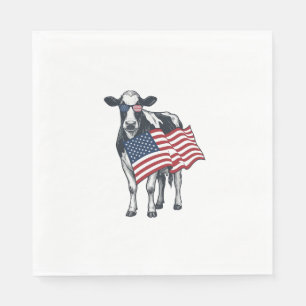 Serviette En Papier Vache patriotique Drapeau américain Gravure vintag