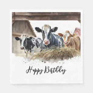 Serviette En Papier Vaches aquarelle d'anniversaire avec foin