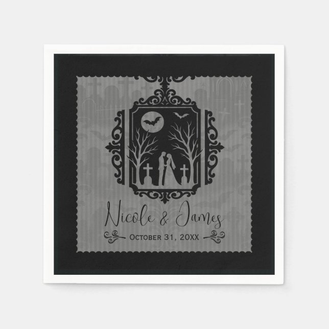 Serviette En Papier Vaches de cimetière Noir et gris Mariage gothique (Devant)