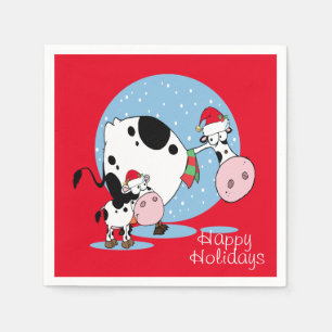 Serviette En Papier Vaches de Noël avec chapeau de Père Noël