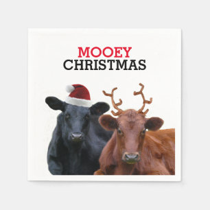 Serviette En Papier Vaches de Noël portant le chapeau du Père Noël et 