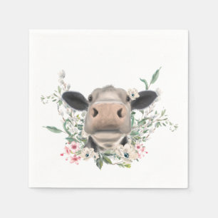 Serviette En Papier vaches nez baiser fleurs aquarelle gris animal de 