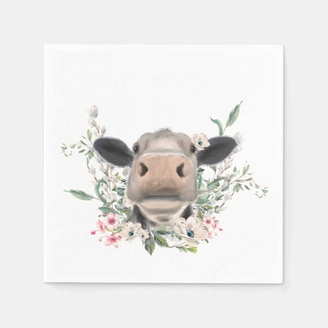 Serviette En Papier vaches nez baiser fleurs aquarelle gris animal de  (Devant)