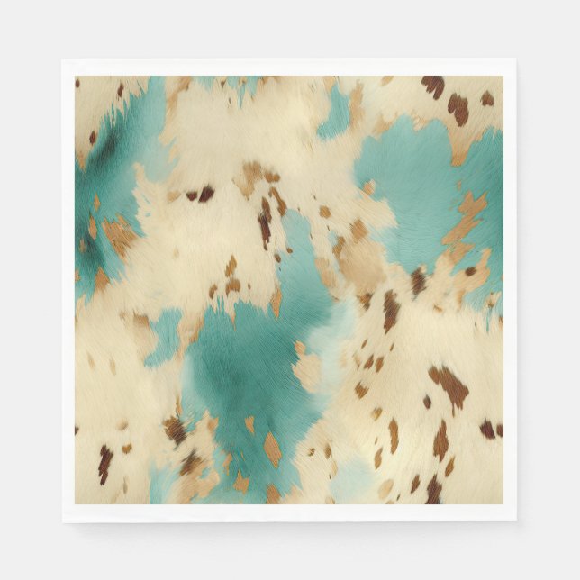 Serviette En Papier Vachure d'or blanc turquoise (Devant)