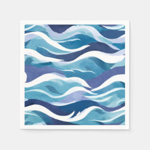 Serviette En Papier Vagues de l'océan bleu   Aquarelle simpliste moder