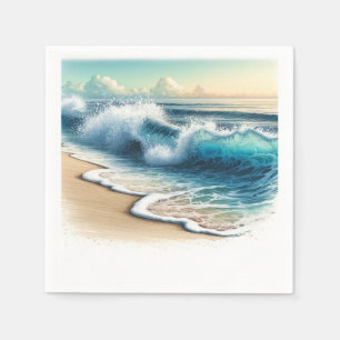 Serviette En Papier Vagues de l'océan se brisant sur la côte Rustique 