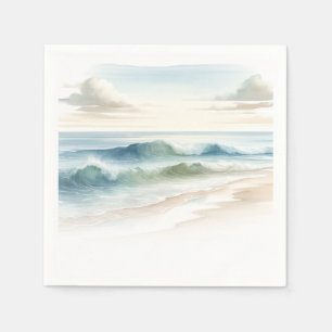 Serviette En Papier Vagues de plage à l'aquarelle Mariage rustique côt