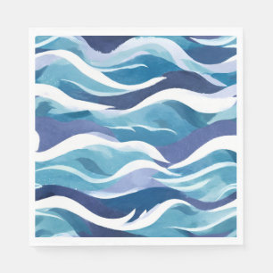 Serviette En Papier Vagues d'océan bleu   Aquarelle moderne et simplis